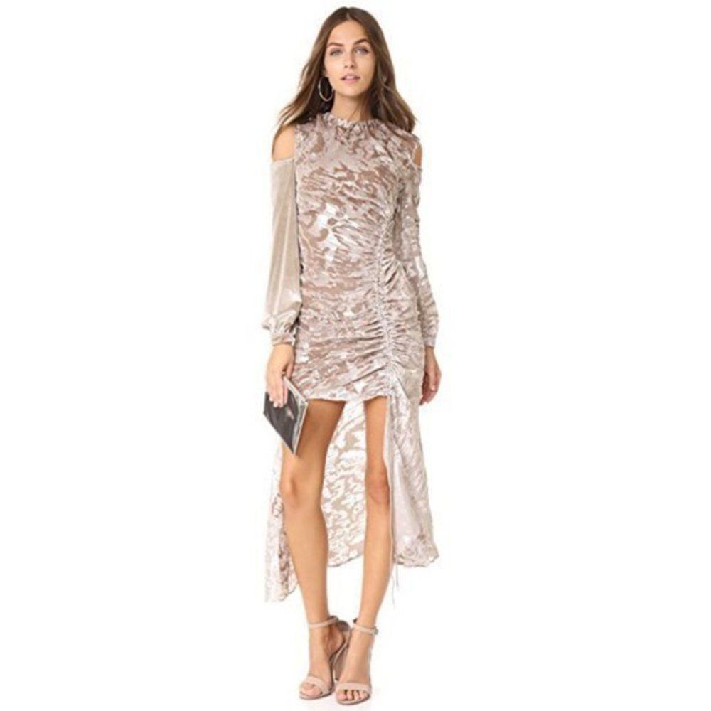 Self Portrait Velvet Asymmetrical Dress Size 4 Champagne Devore